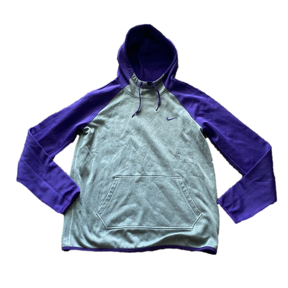 Nike Therma-FIT Gray Purple Pullover Hoodie Kangaroo Pocket Sweatshirt SIZE S